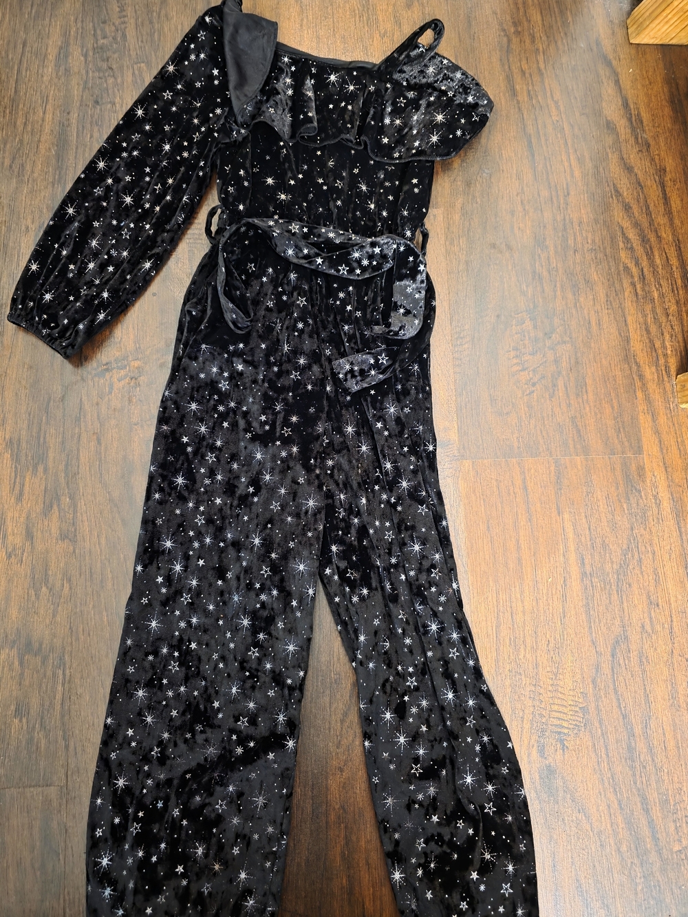 Justice Black Velvet Star Print One-Shoulder Jumpsuit Size 7/8